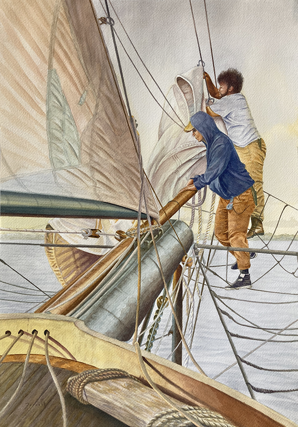 <em>Furling the Sail, Lynx</em><span>watercolor</span><span>14 x 20</span><span>$620</span>