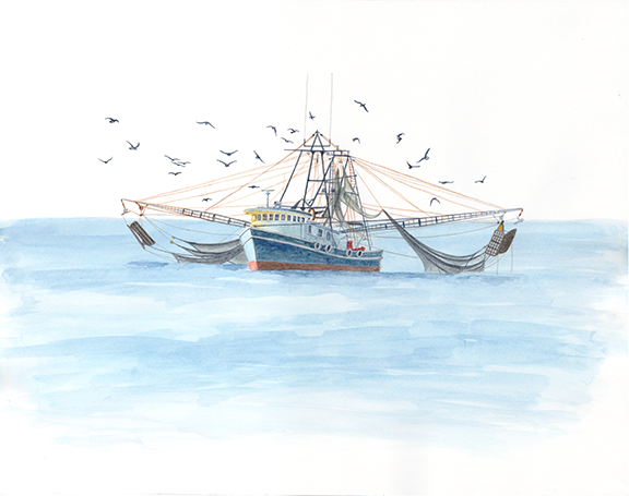<em>Shrimp Boat, IV</em><span>watercolor</span><span>14 x 11</span><span>$190</span>